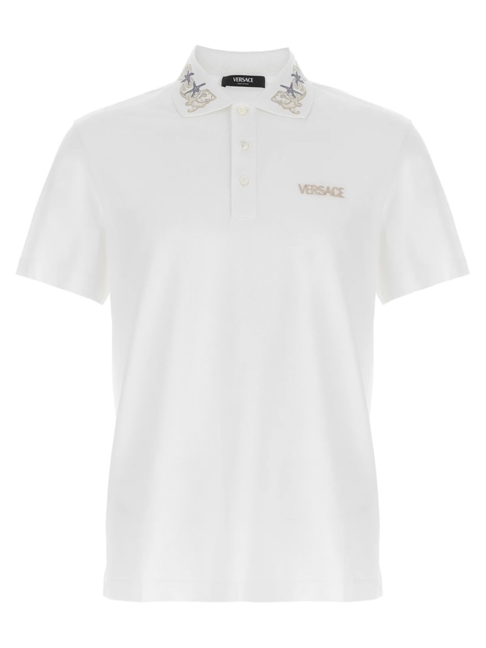 Versace Logo-Embroidered Short-Sleeved Polo Shirt